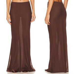 LIONESS Endless Maxi Skirt in Chocolate Brown Sheer Chiffon Small S